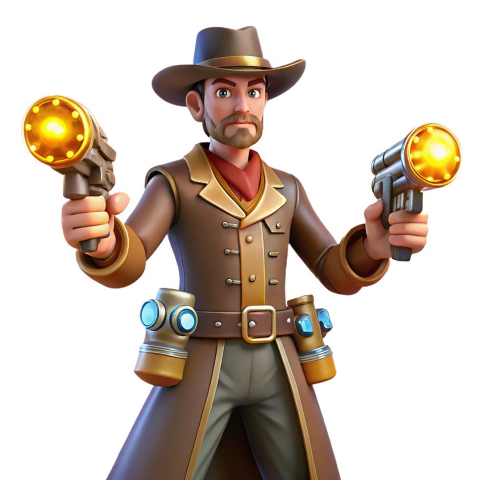 3D Cartoon Cowboy with Futuristic Weapons png