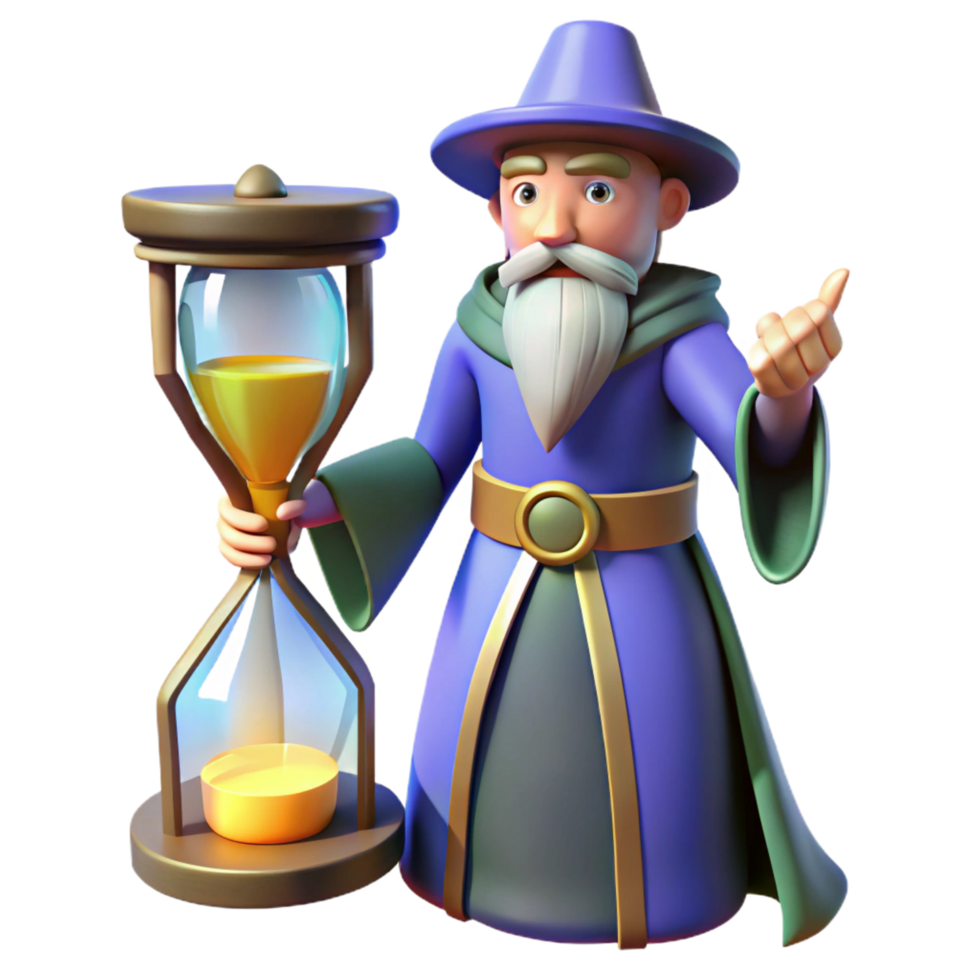 Wizard with Hourglass 3D Render png