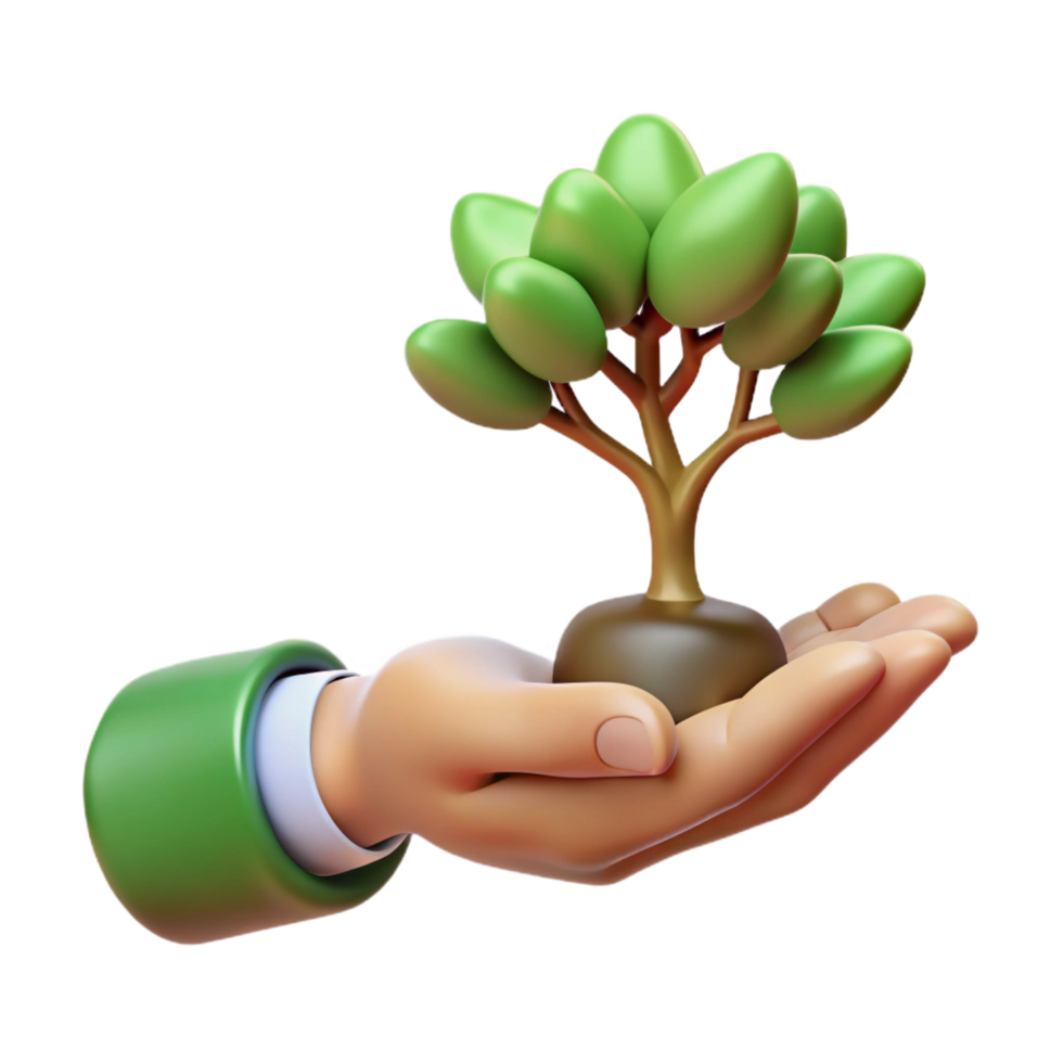 3D Render Sapling in Hand Illustration png