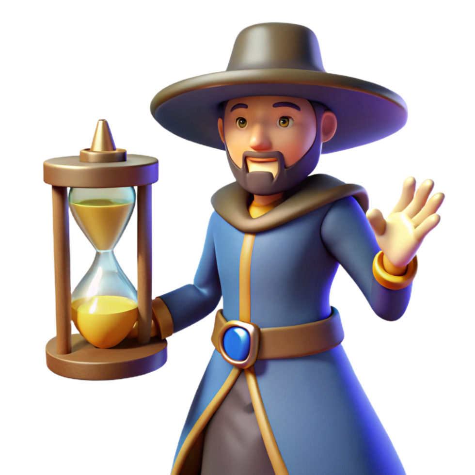 3D Cartoon Wizard with Hourglass png
