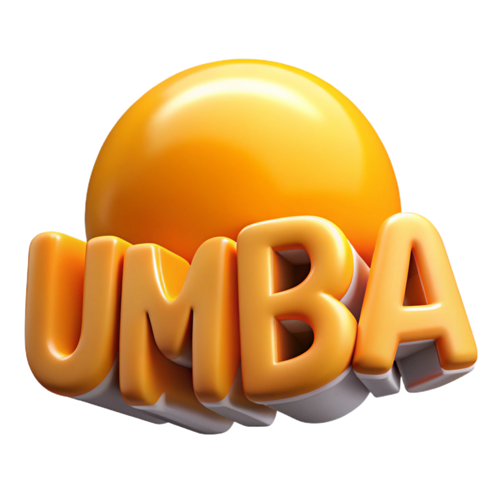 3D Render Orange UMBA Text with Sphere png