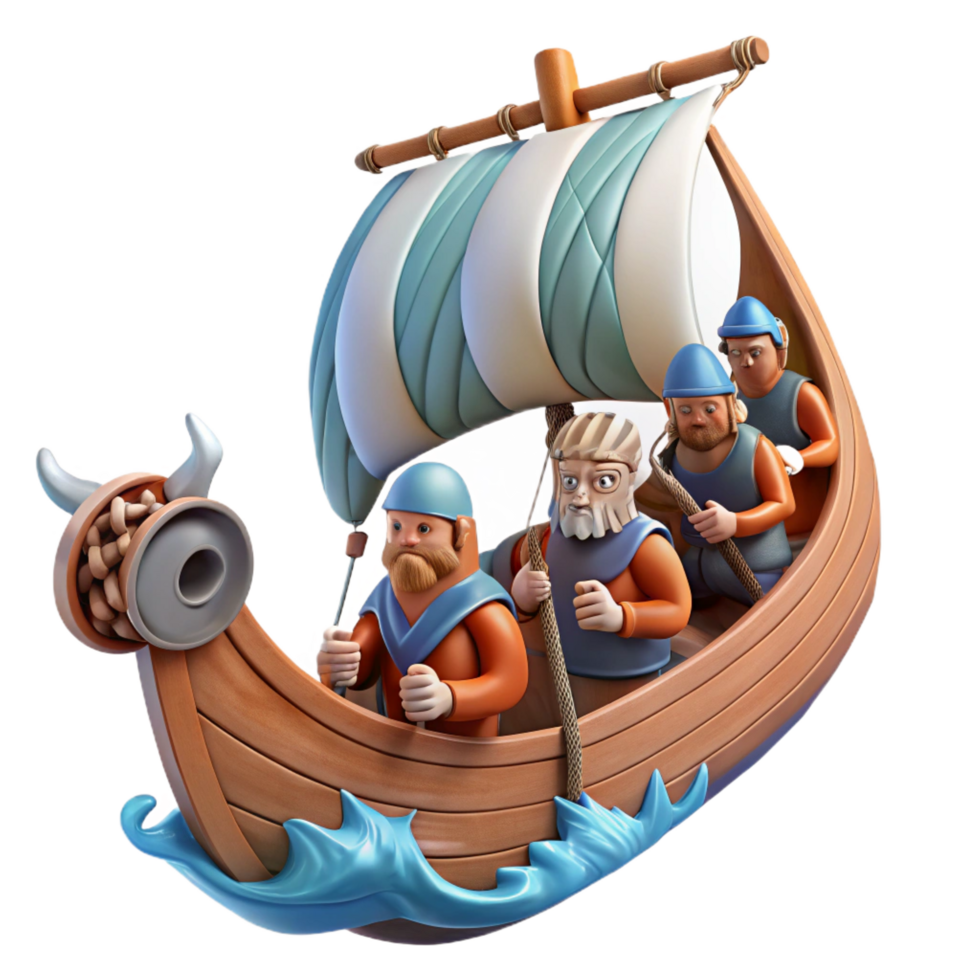 Cartoon Viking Ship 3D Illustration png