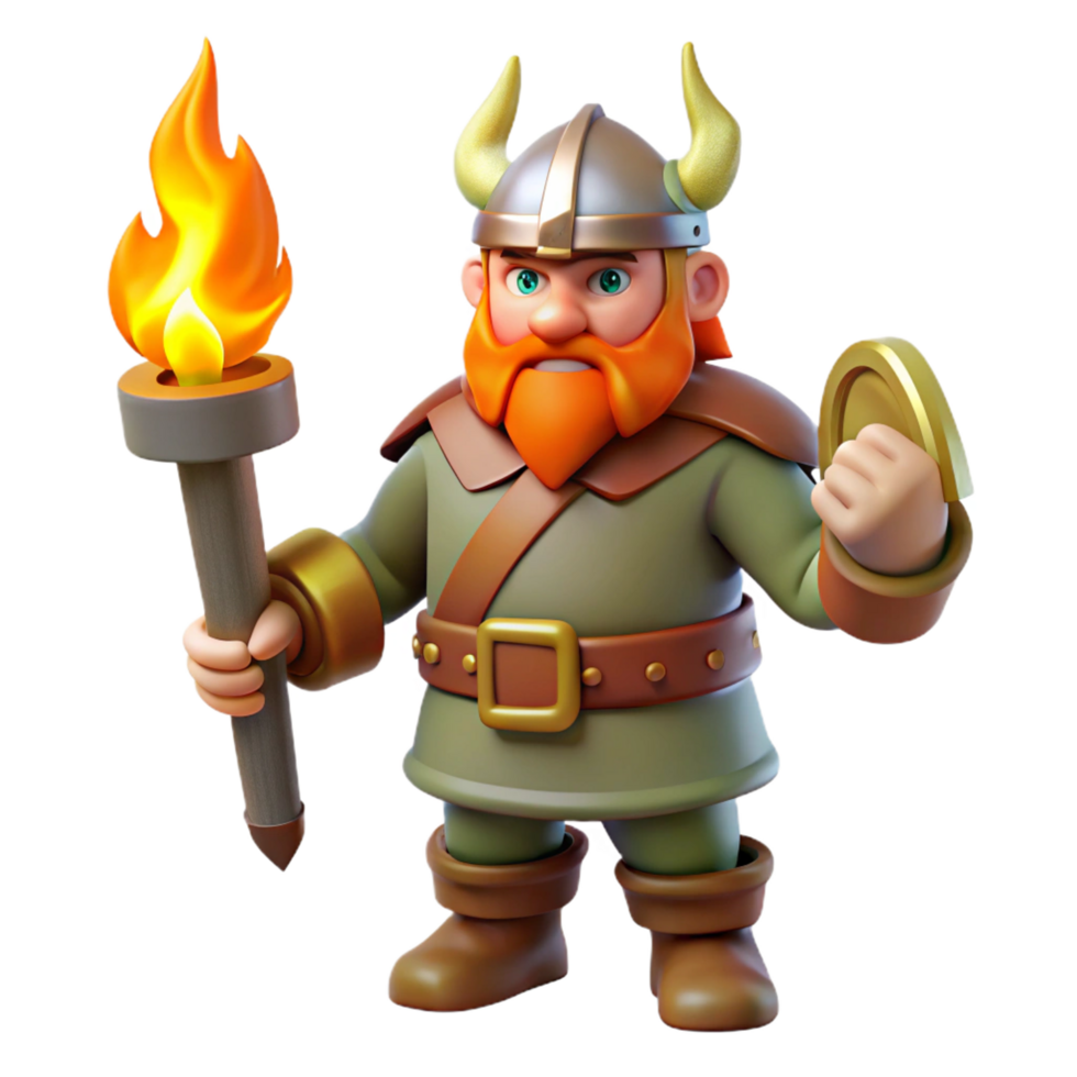 3D Cartoon Viking with Torch and Coin png