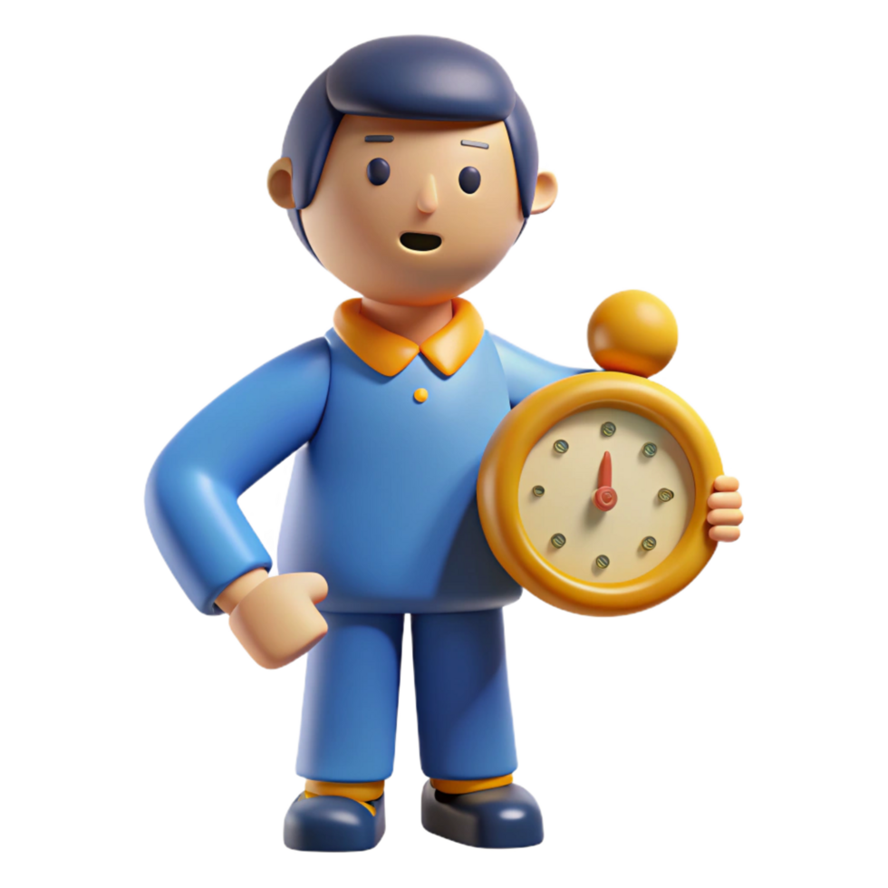 3D Cartoon Boy Holding Stopwatch Illustration png