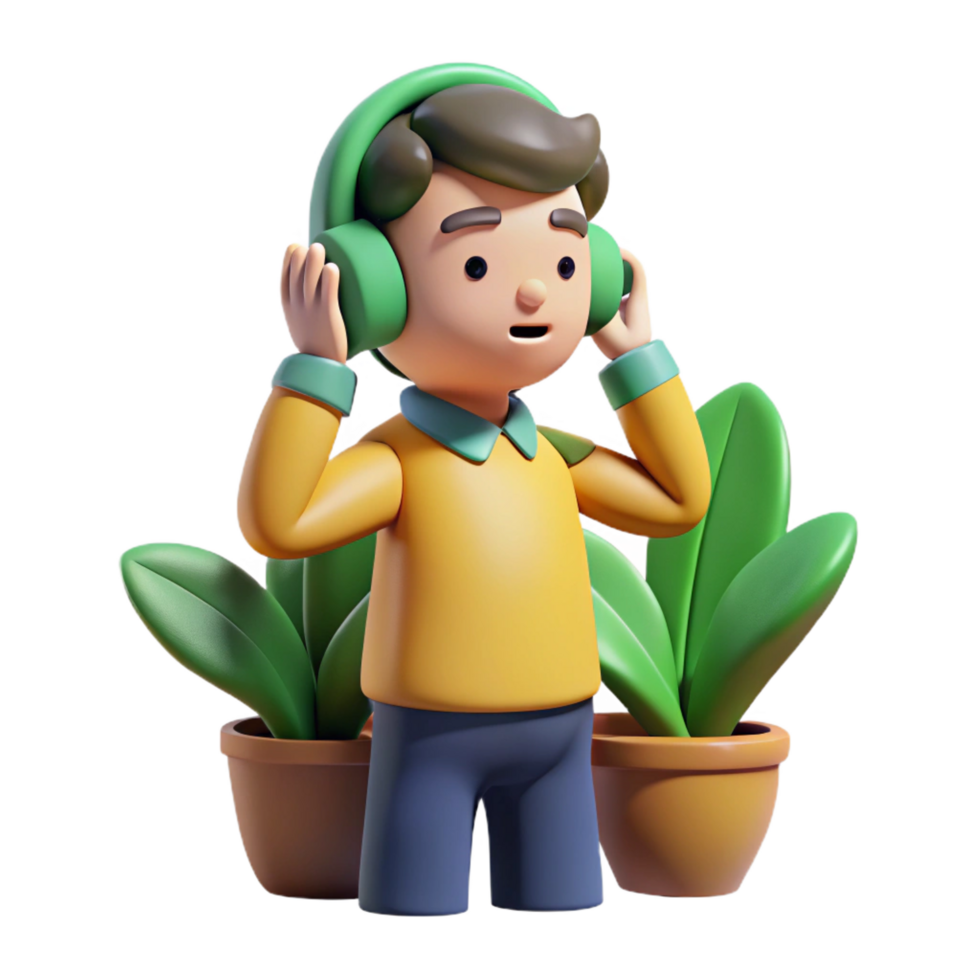 3D Boy Listening Music Illustration png