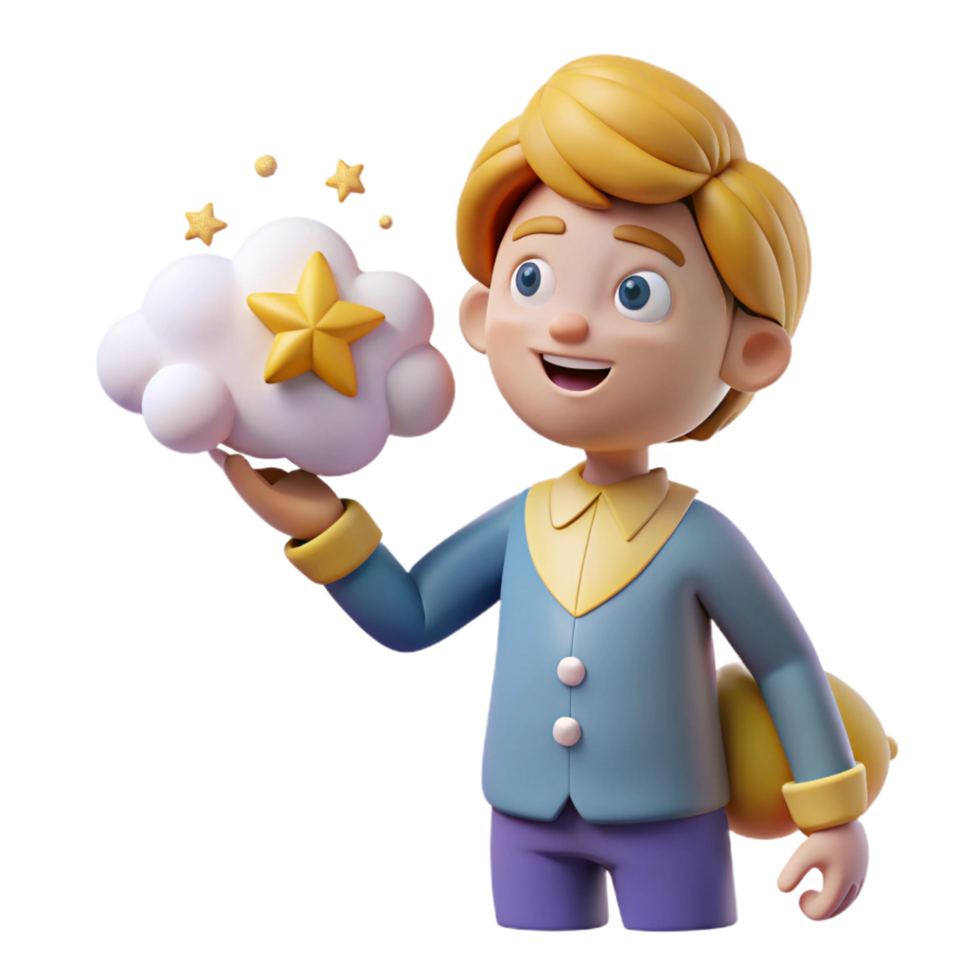 3D Render Boy with Cloud and Stars png