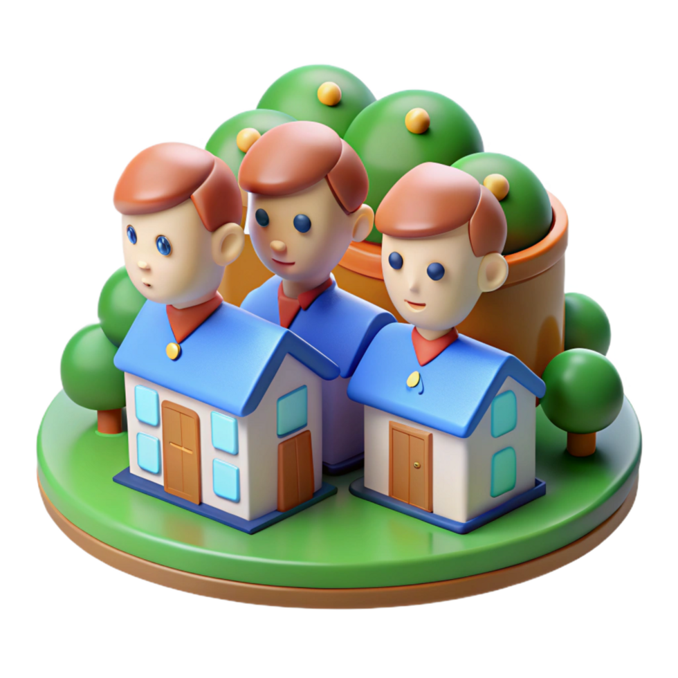3D Illustration Family Homes in Green Landscape png