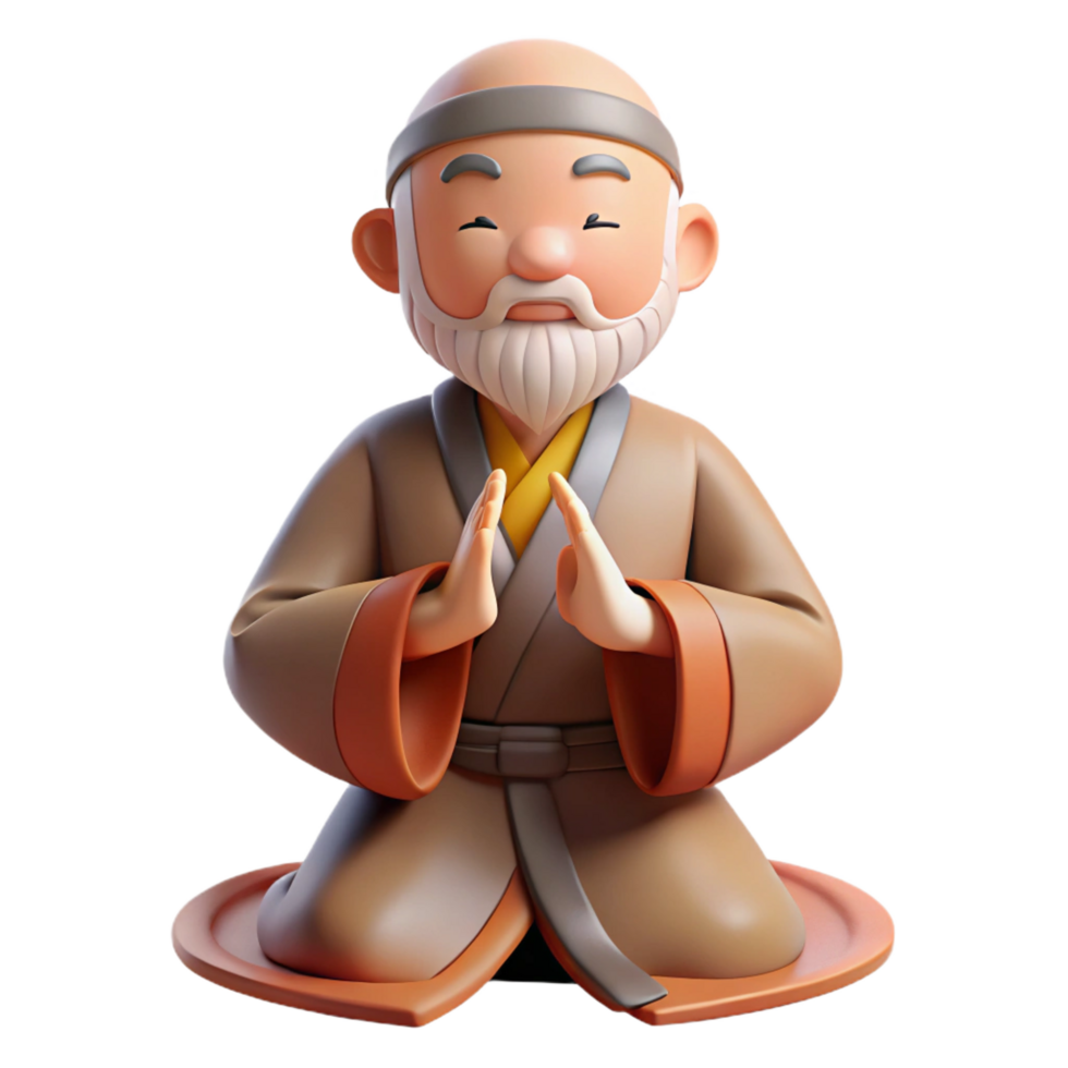 3D Cartoon Monk in Prayer Pose png