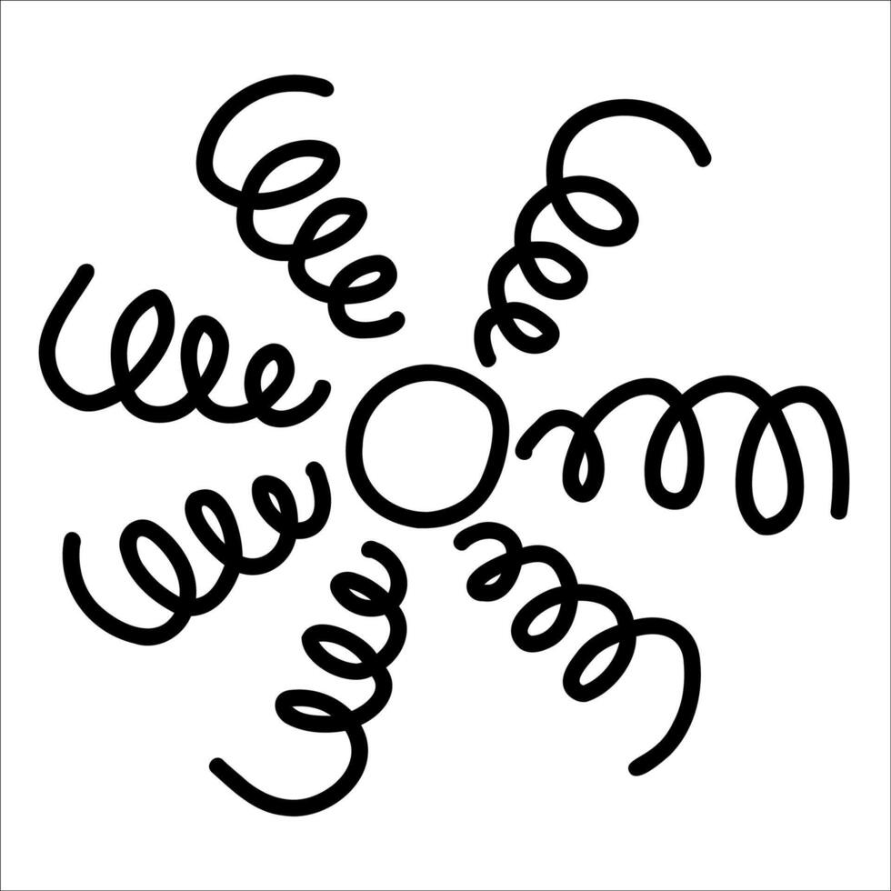 Hand drawn sun twirl in childlike doodle style. Cute illustration of sun twirl, perfect for adding warmth, joy to kids artwork. Ideal sun twirl design for playful decorations and bright projects. Sun vector