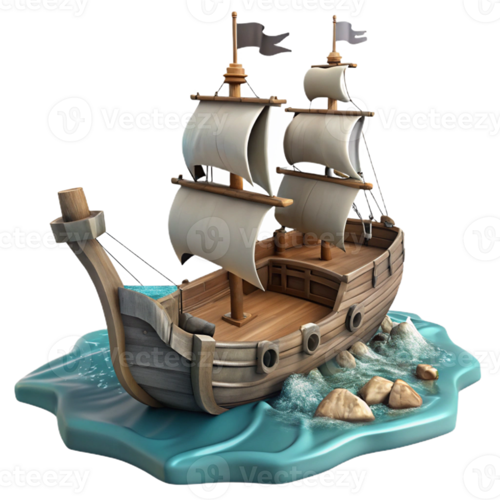 stunning minimalist 3D Render Cartoon Galleon Ship original png
