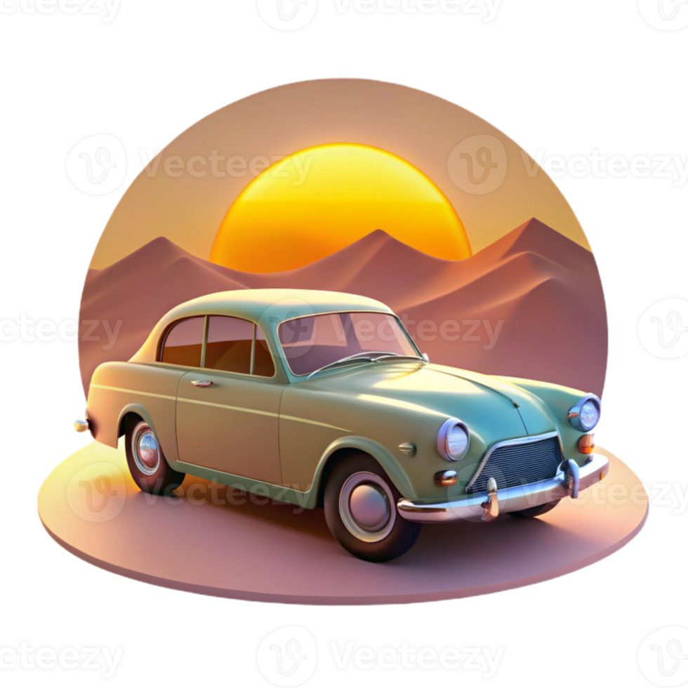 wonderful creative Vintage Car Sunset 3D Render professional png