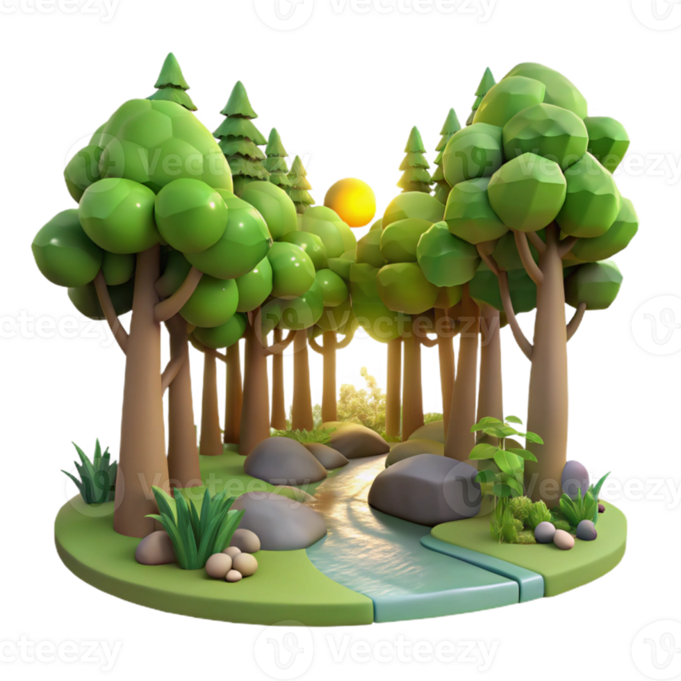 impressive classic 3D Cartoon Forest Stream Illustration high quality png