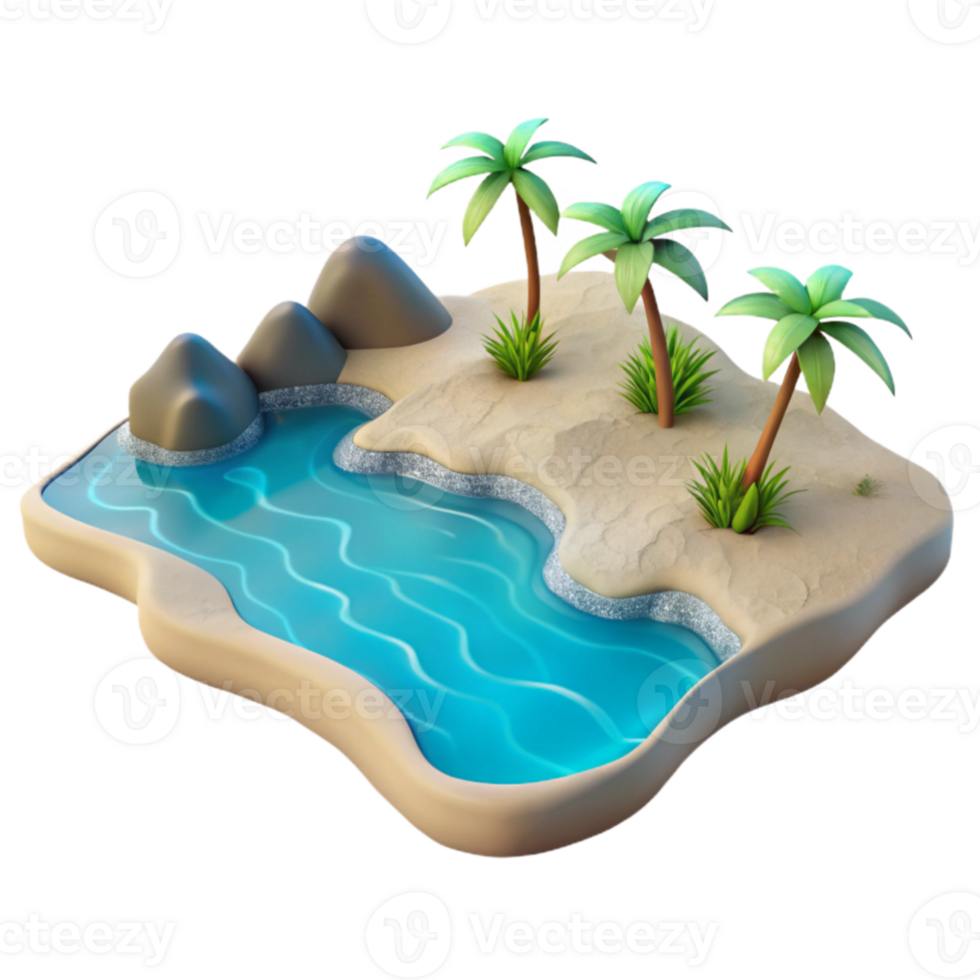 impressive vintage 3D Island Oasis Illustration original png