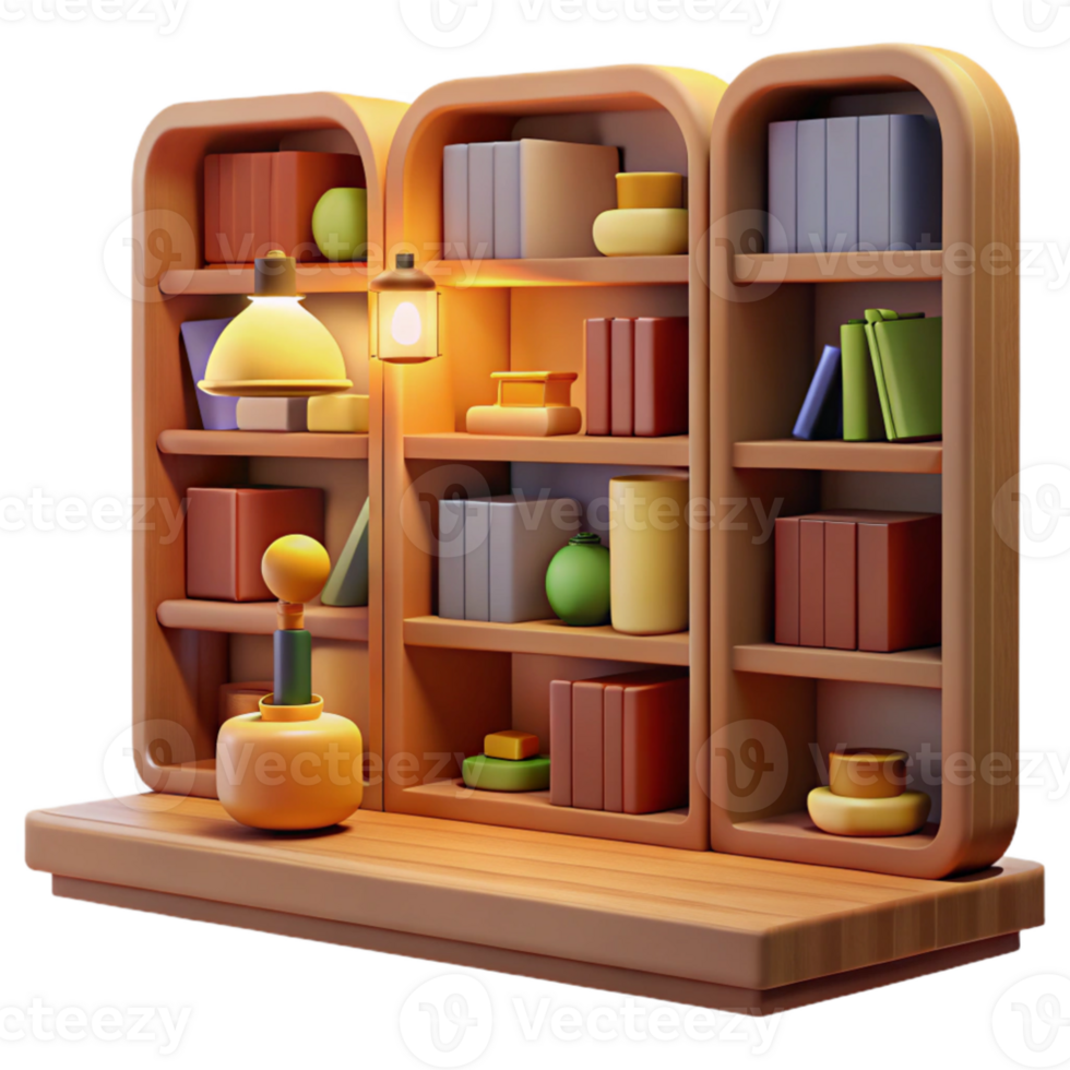 dramatic creative 3D Render Cozy Bookshelf Illustration professional png
