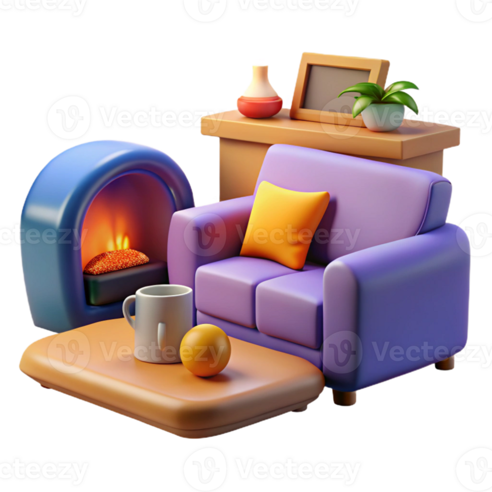 beautiful artistic Cozy 3D Render of Living Room genuine png