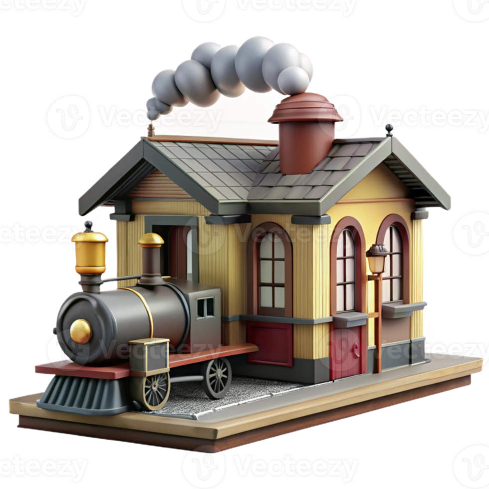 magnificent artistic Charming 3D Render Train Station Illustration genuine png