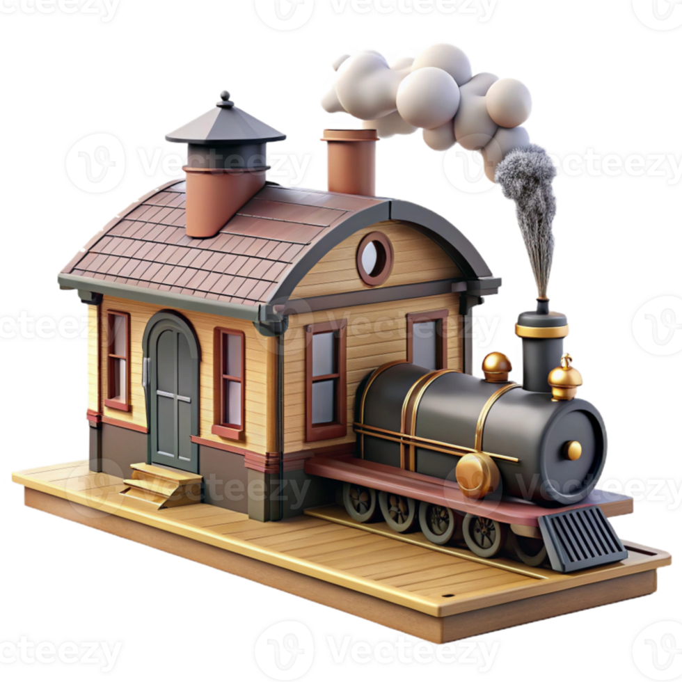 impressive classic Charming 3D Render of a Train Station high resolution png