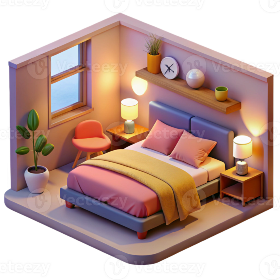 extraordinary abstract Cozy 3D Bedroom Illustration authentic png