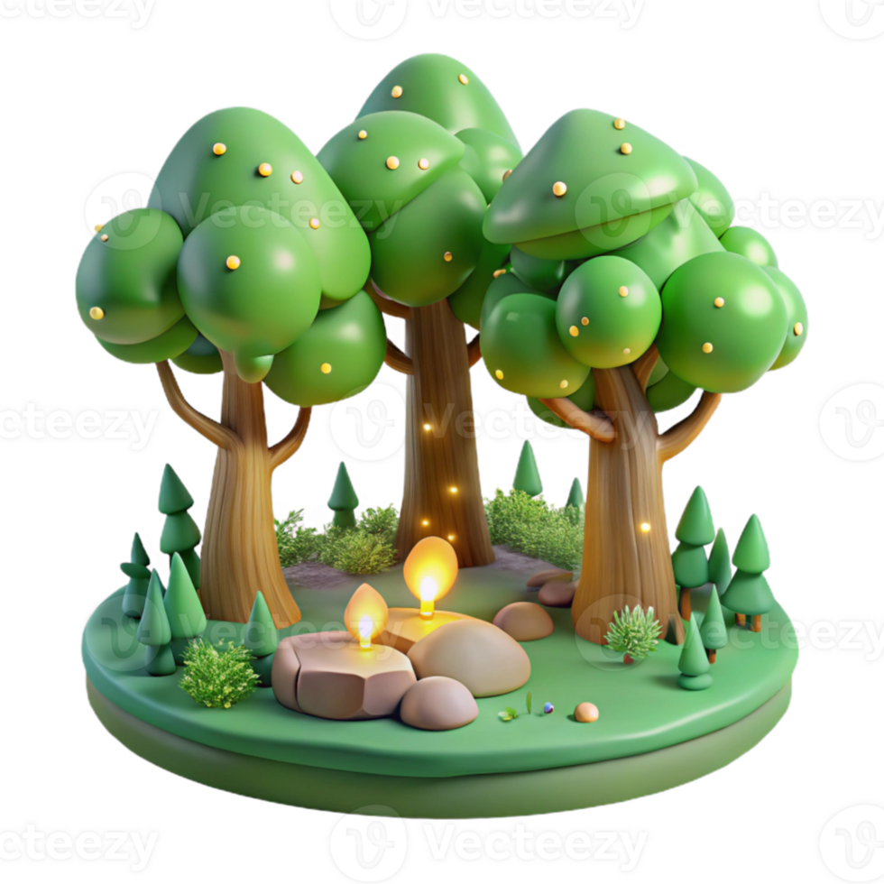 vibrant abstract Enchanted 3D Forest Illustration authentic png