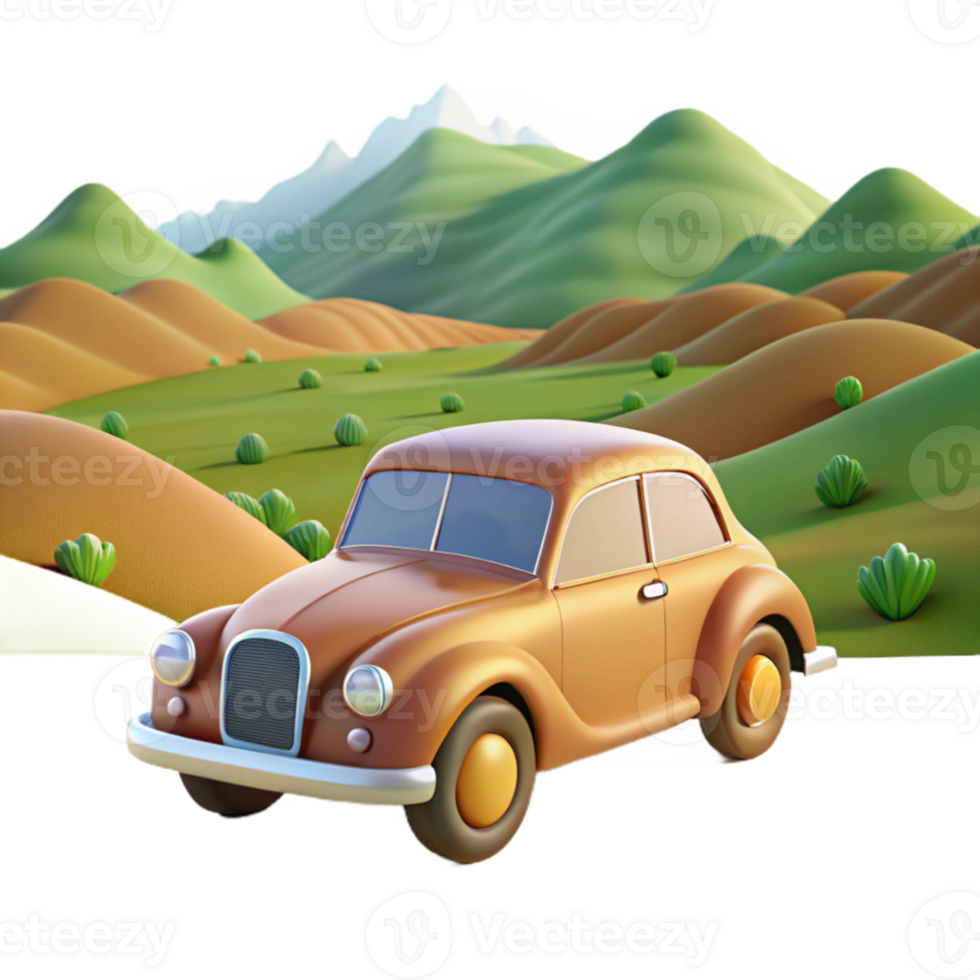 wonderful contemporary Cartoon Car in Scenic Landscape 3D Render genuine png