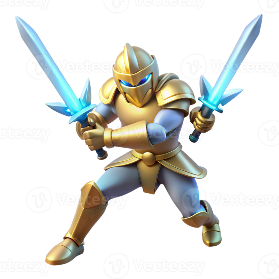 Golden Knight 3D Render, Dual Swords png