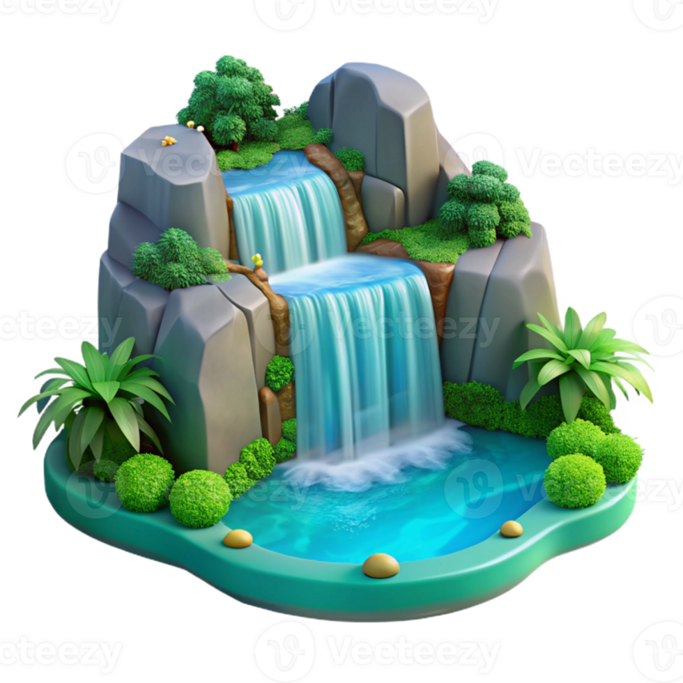 stunning abstract Serene Waterfall 3D Illustration high quality png
