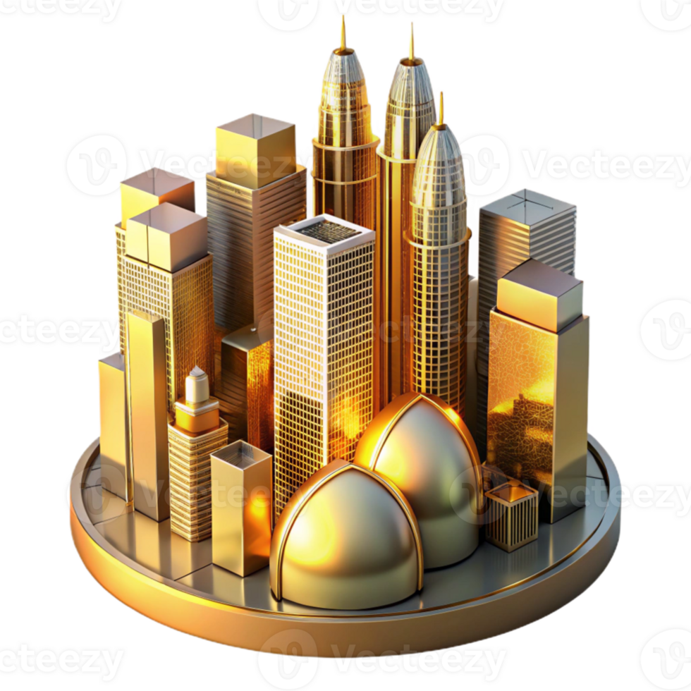 wonderful minimalist Golden Cityscape 3D Illustration detailed png