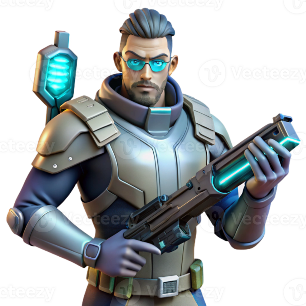 dramatic modern Sci Fi Soldier 3D Render detailed png