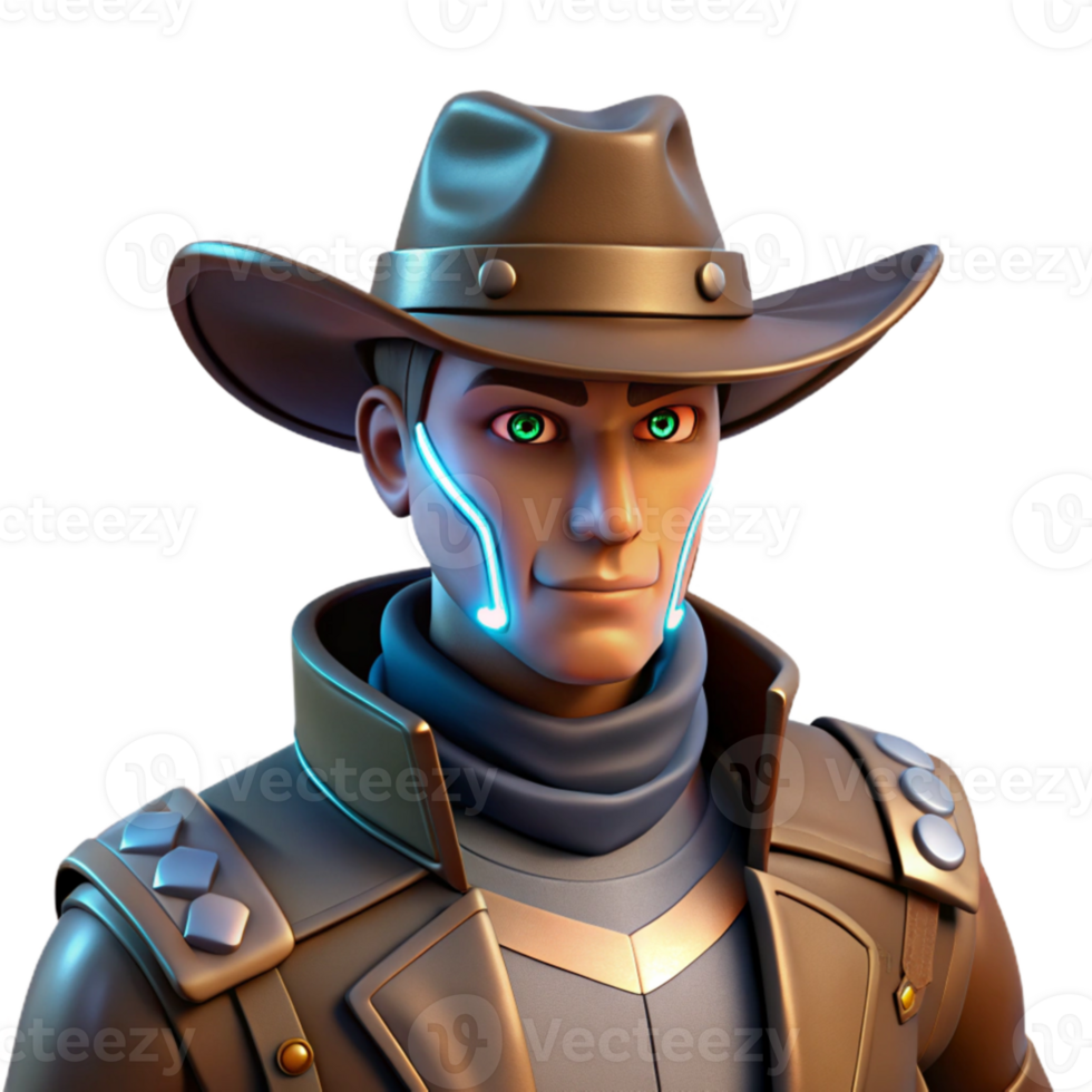 vibrant rustic 3D Render Futuristic Cowboy Illustration premium png