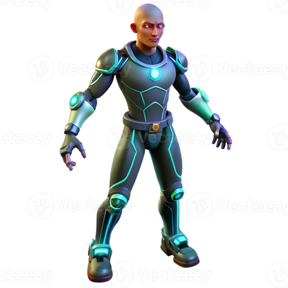 magnificent minimalist Futuristic 3D Render of a Bald Superhero premium png