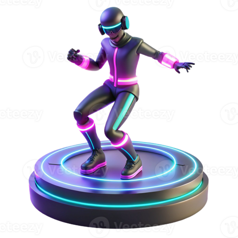 serene minimalist Neon Synthwave 3D Render Dancing Robot professional png