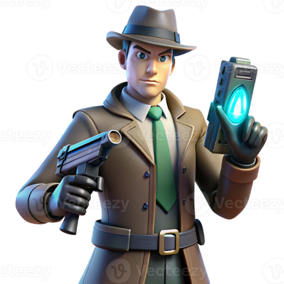 serene creative 3D Model Detective Investigator detailed png