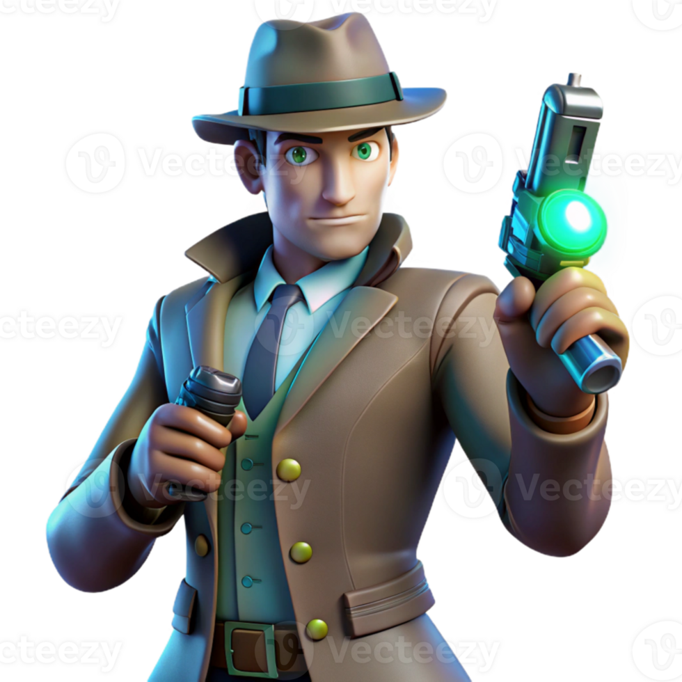 magnificent modern 3D Render Detective with Weapon authentic png
