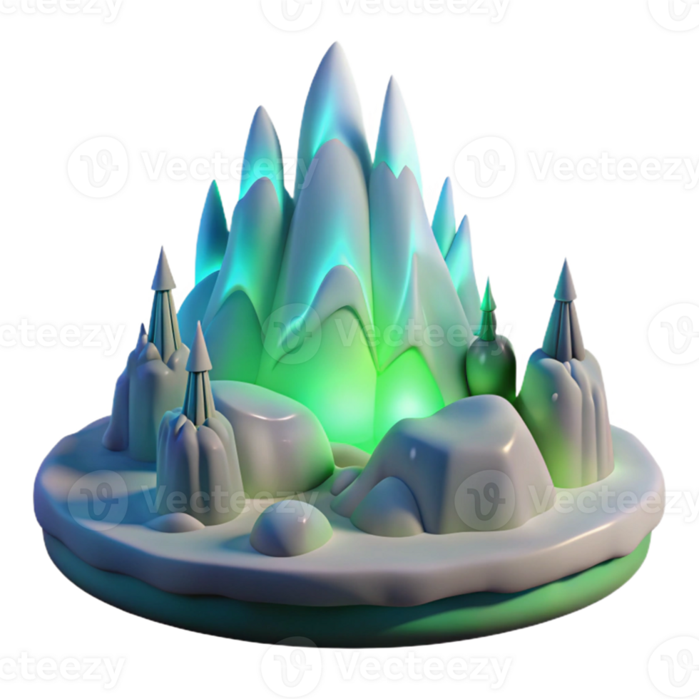 beautiful abstract Glowing Crystal Mountain 3D Render high quality png