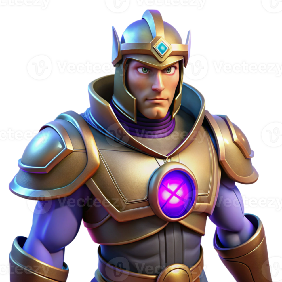 vibrant modern 3D Render Golden Armor Warrior Illustration high resolution png