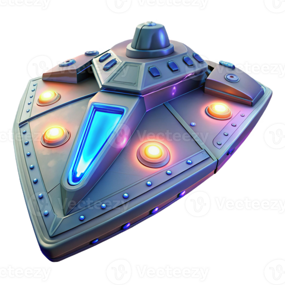 extraordinary minimalist Glowing UFO Spaceship 3D Render high quality png