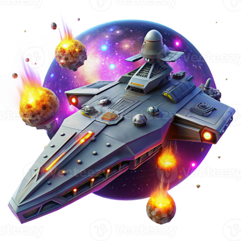stunning traditional Spaceship 3D Illustration Asteroid Field high quality png