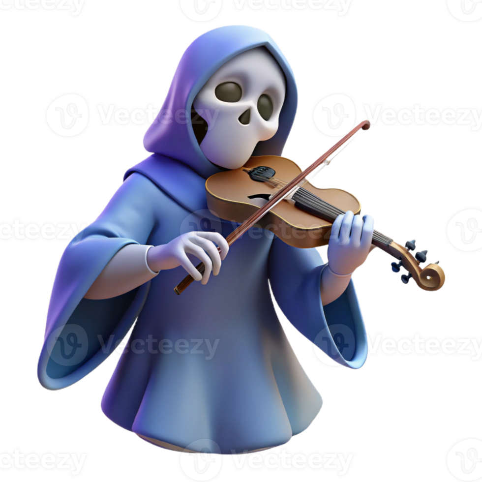 impressive contemporary 3D Cartoon Grim Reaper Playing Violin original png