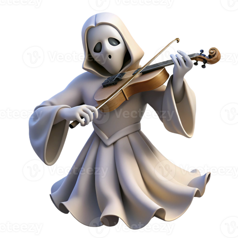 dramatic rustic 3D Ghost Musician Playing Violin Illustration genuine png