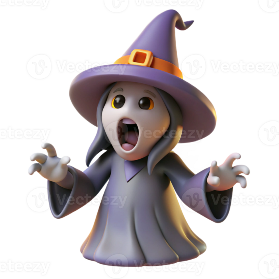 extraordinary modern 3D Render Cute Halloween Witch Illustration original png