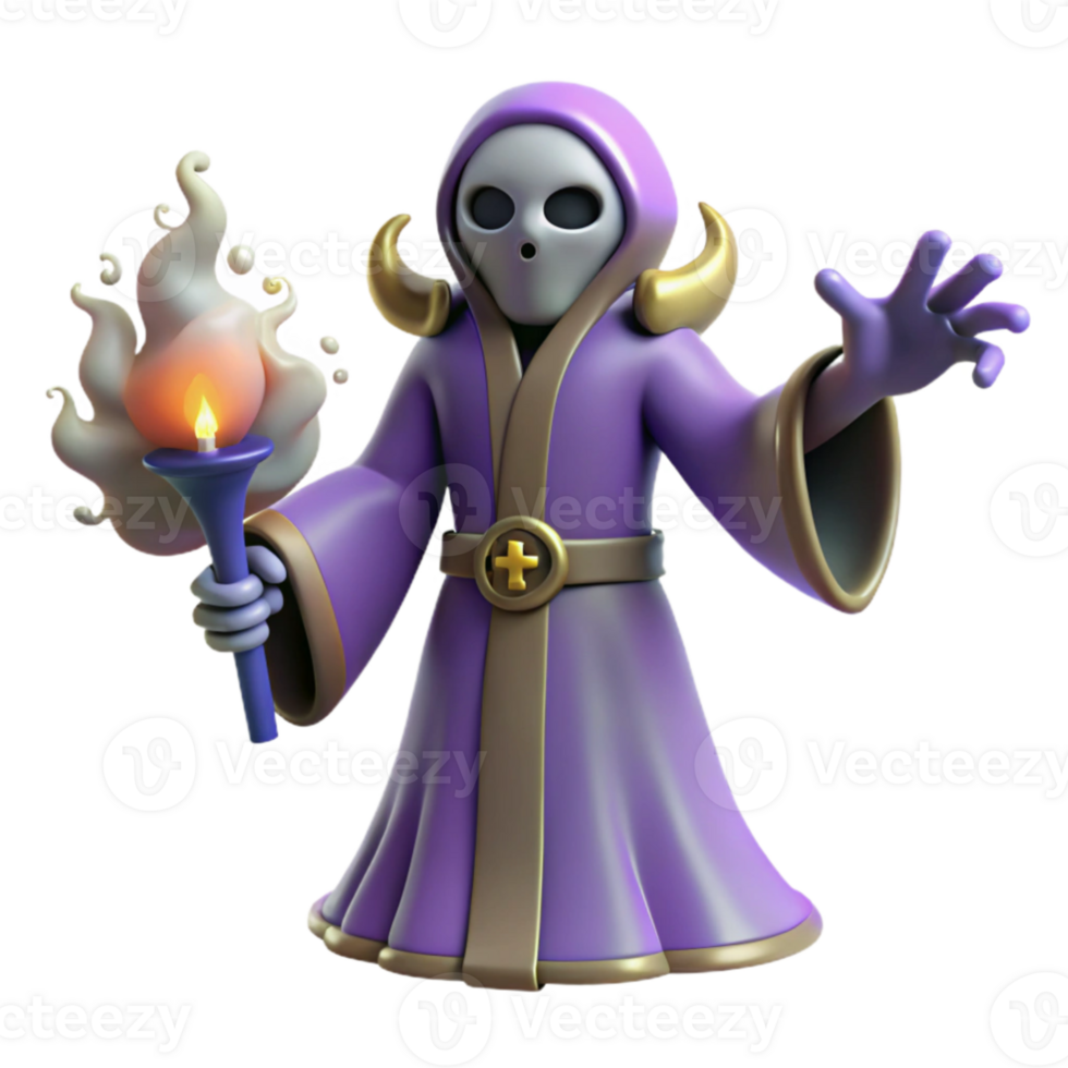 extraordinary vintage 3D Cartoon Sorcerer with Torch Illustration high resolution png