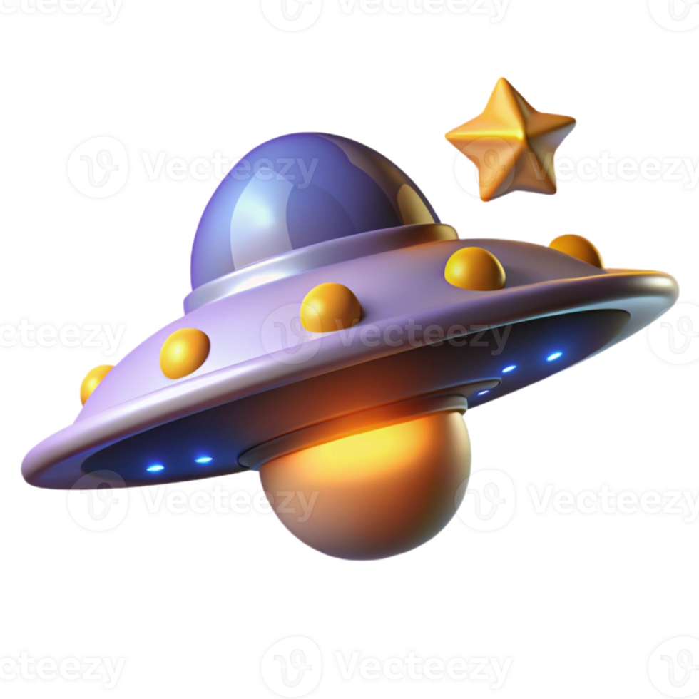 elegant abstract Cartoon UFO 3D Render original png