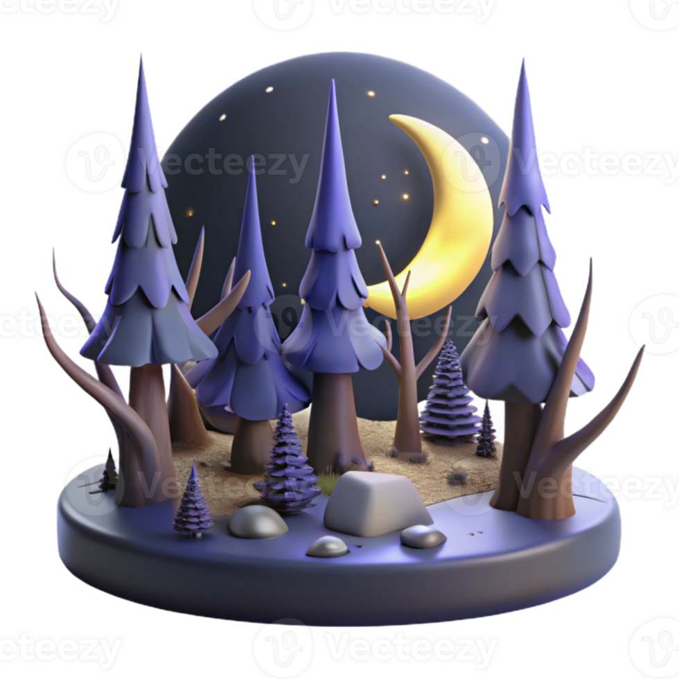magnificent contemporary Night Forest 3D Render genuine png