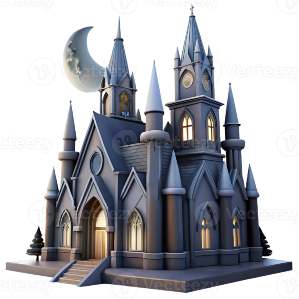 vibrant minimalist Enchanted Castle 3D Render premium png