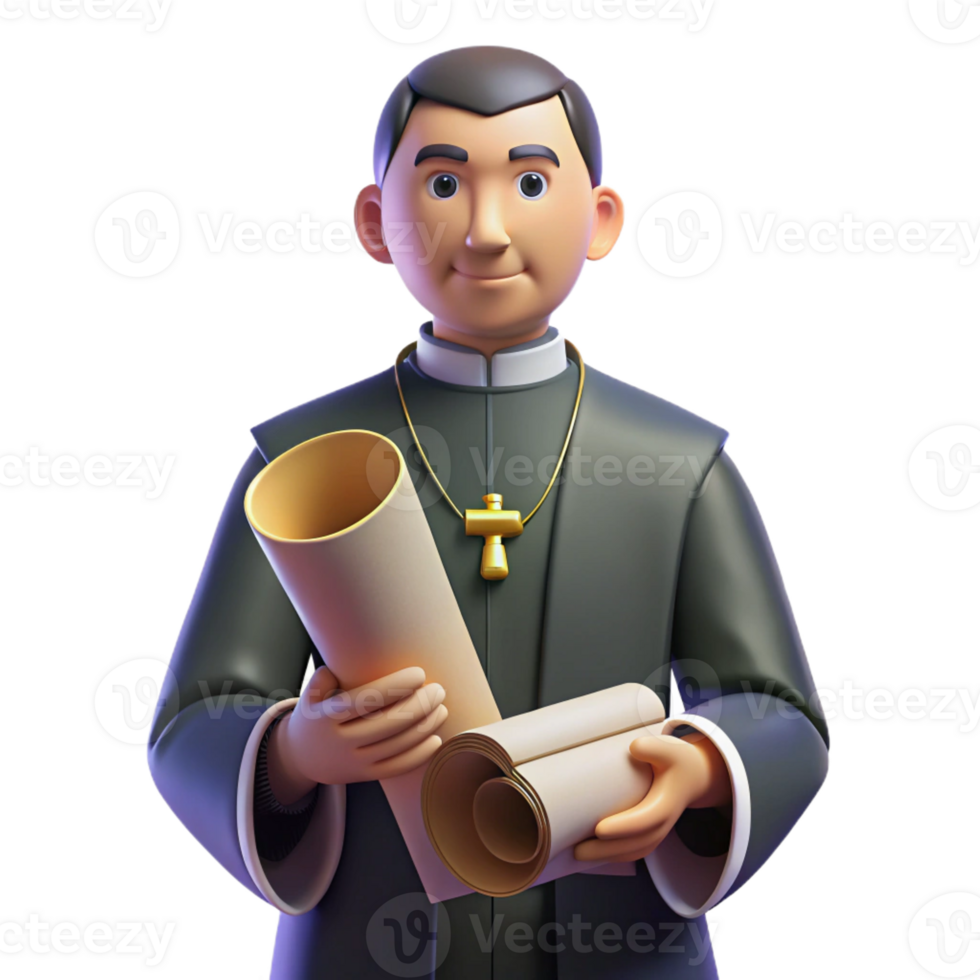 elegant creative 3D Cartoon Priest Holding Scrolls Illustration authentic png