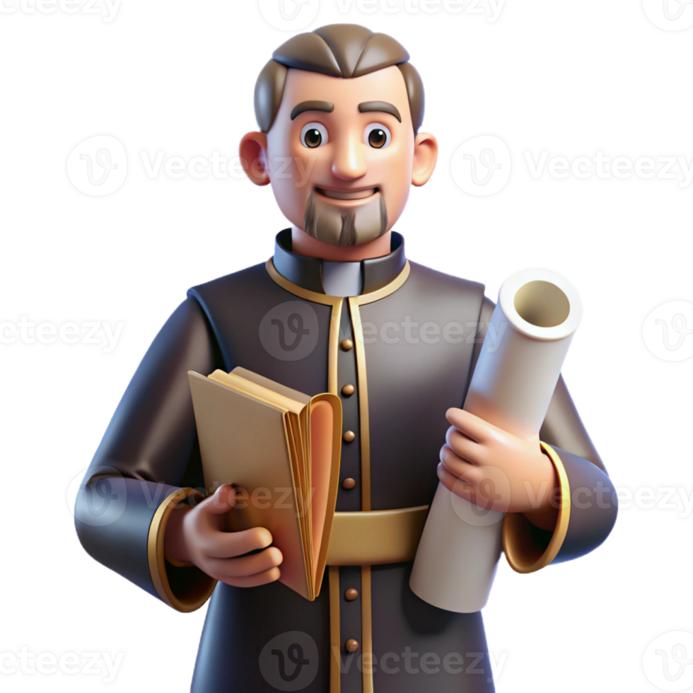 vibrant modern 3D Render Priest Character Illustration genuine png