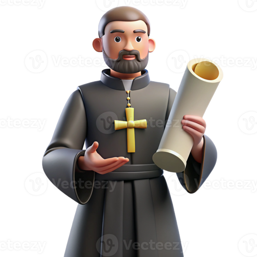 magnificent modern 3D Priest Cartoon Illustration high resolution png