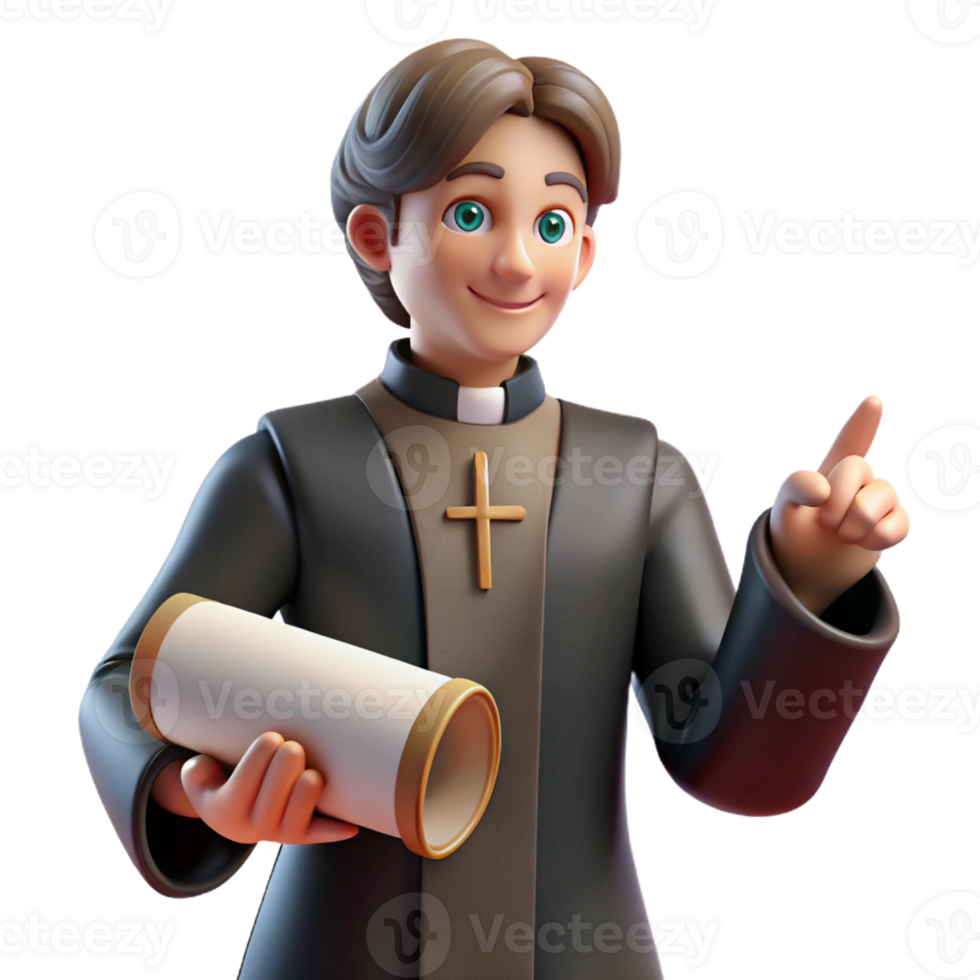 extraordinary traditional 3D Cartoon Priest Illustration 4K png