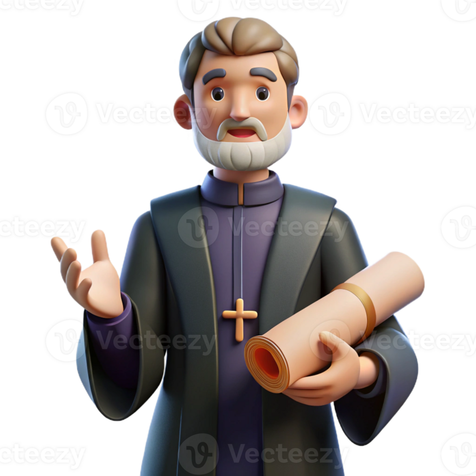 serene abstract 3D Illustration of Priest with Scroll authentic png