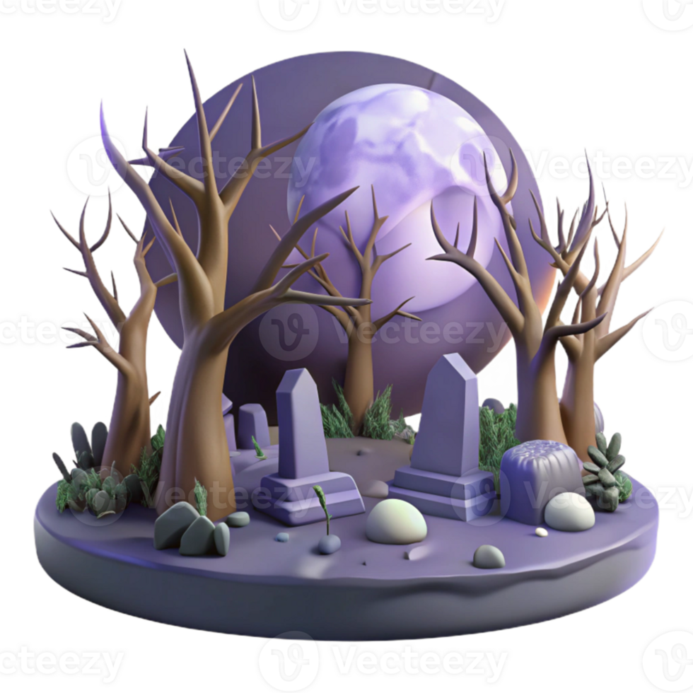 magnificent creative Spooky 3D Halloween Graveyard Illustration exclusive png